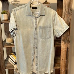 Washed Denim Short Sleeved Button Down Shirt